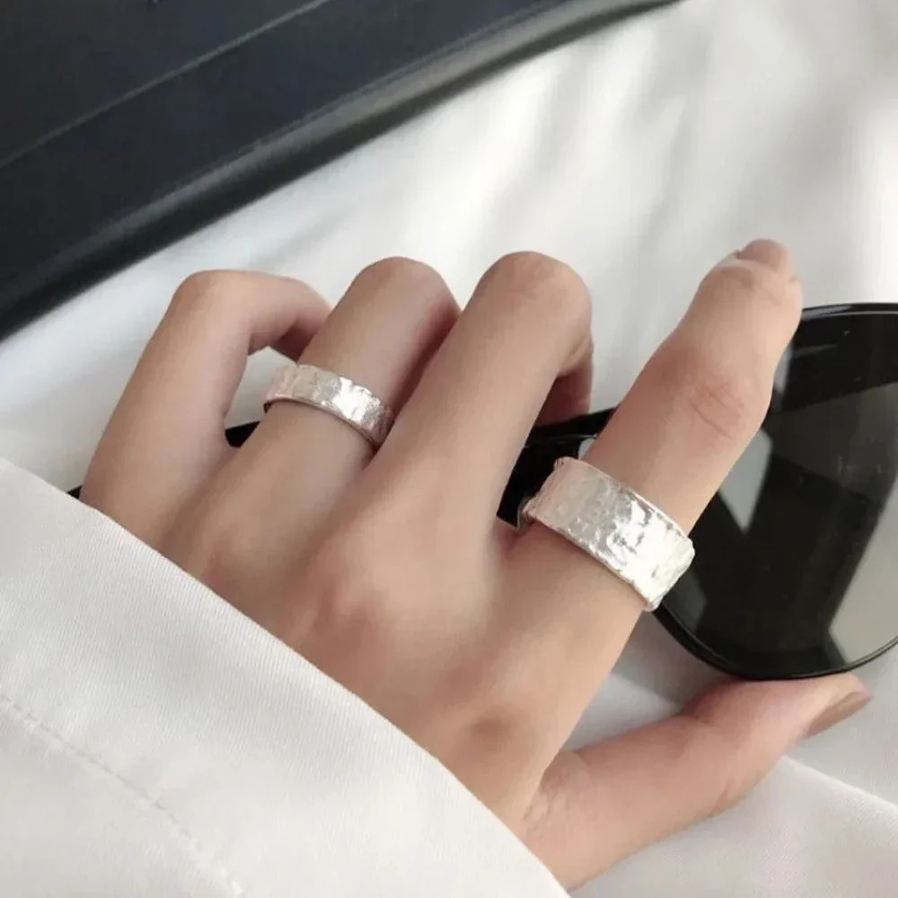 925 Sterling Silver Textured Foil Silver Wide Ring Thin Ring Band Everyday Ring